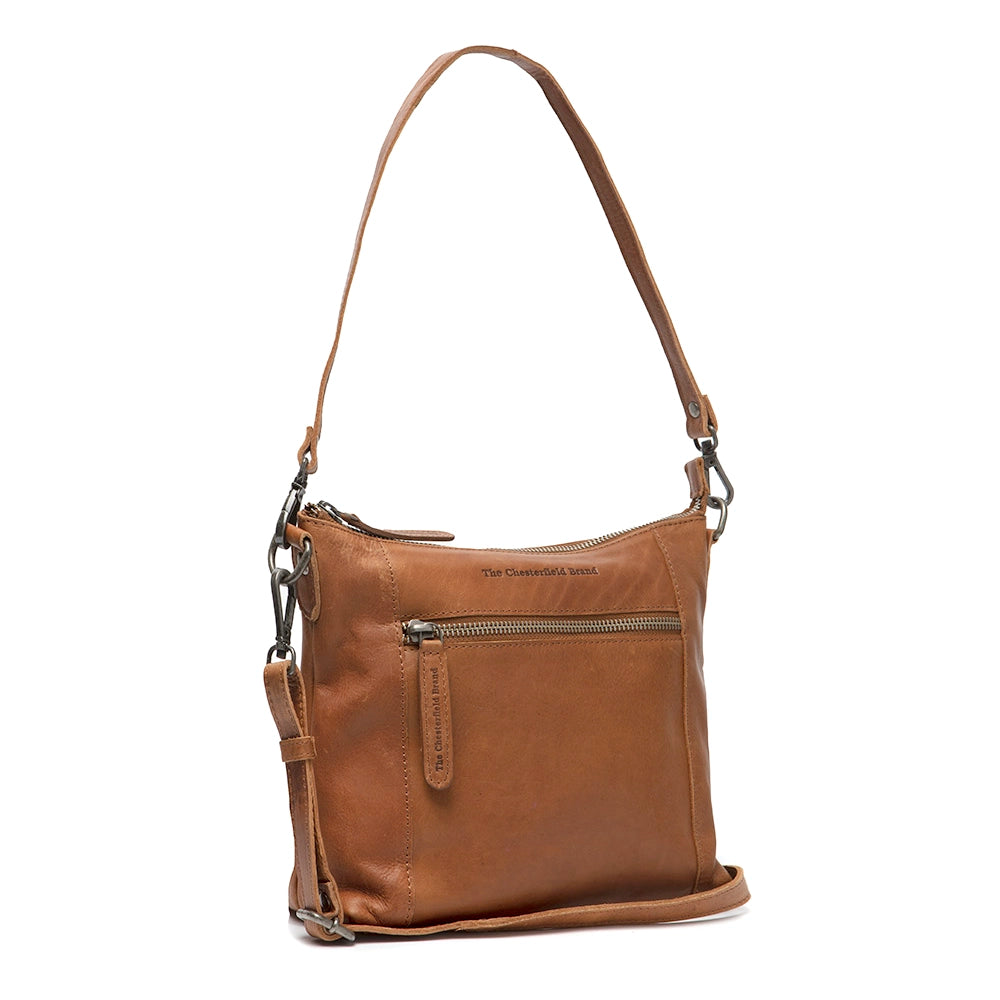 cognacsfärgad axelremsväska i läder av modellen faro från chesterfield brand