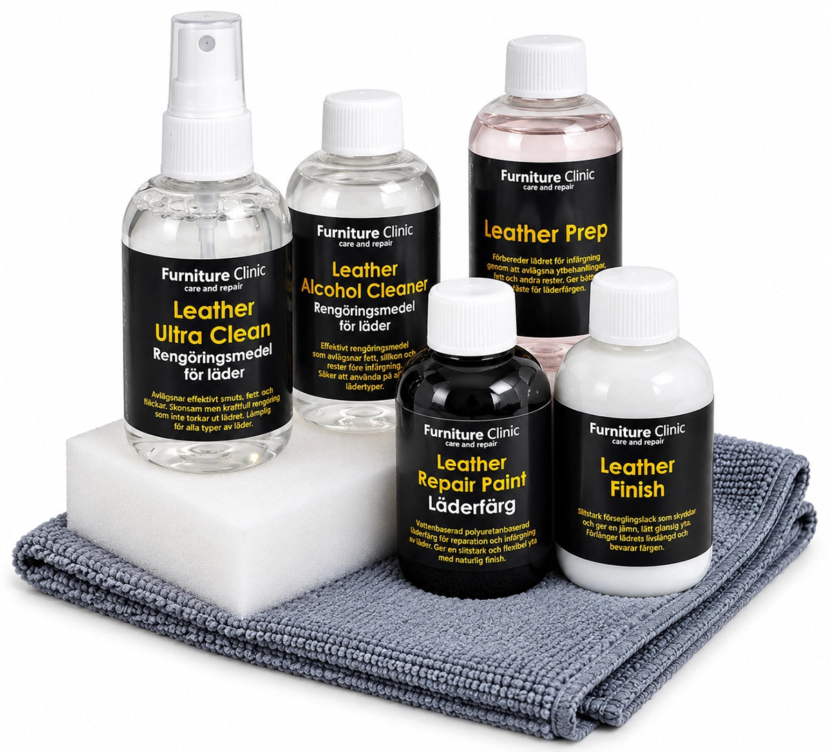Läderfärg | Mellanstort Kit för Infärgning av Läder | Furniture Clinic | 5 x 100ml