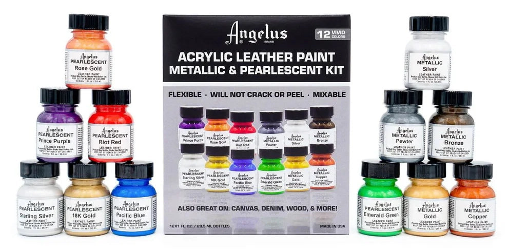 Läderfärg | Angelus Metallic & Pearlescent Kit | 12 x 29,5 ml