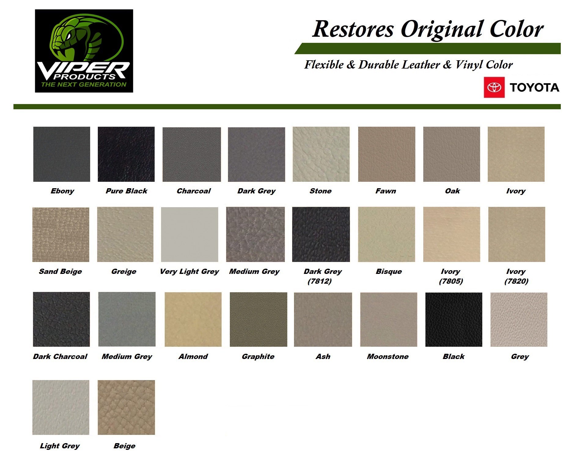 Leather Paint &amp; Vinyl Paint for Toyota | MiniKit for Car Upholstery Dyeing | Viper Products